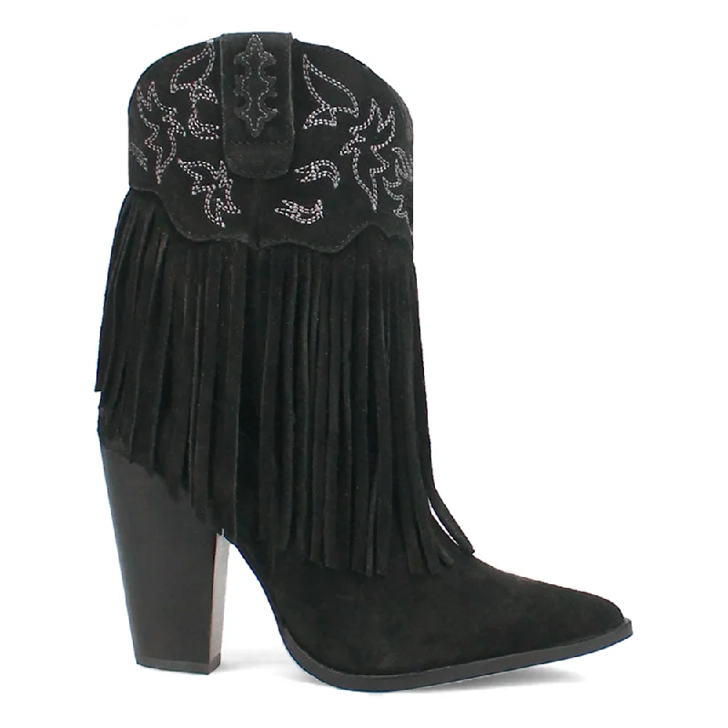 Crazy Train Fringe Embroidery Pointed Toe Cowboy Booties