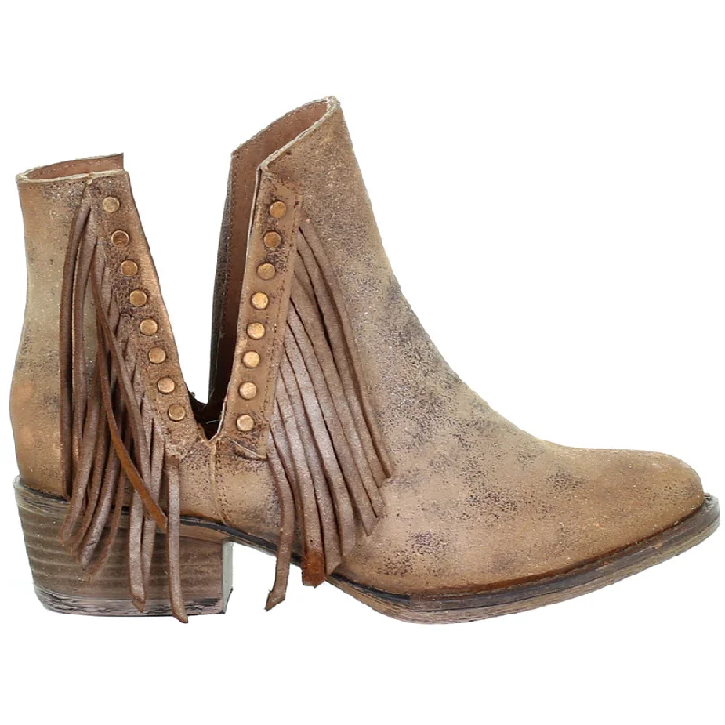 Fringe Studded Round Toe Cowboy Booties