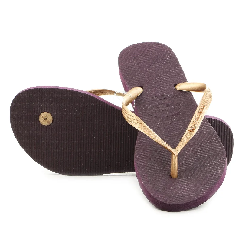 Havaianas Slim Logo Matallic Thong Flip Flop Sandal - Aubergine - Womens