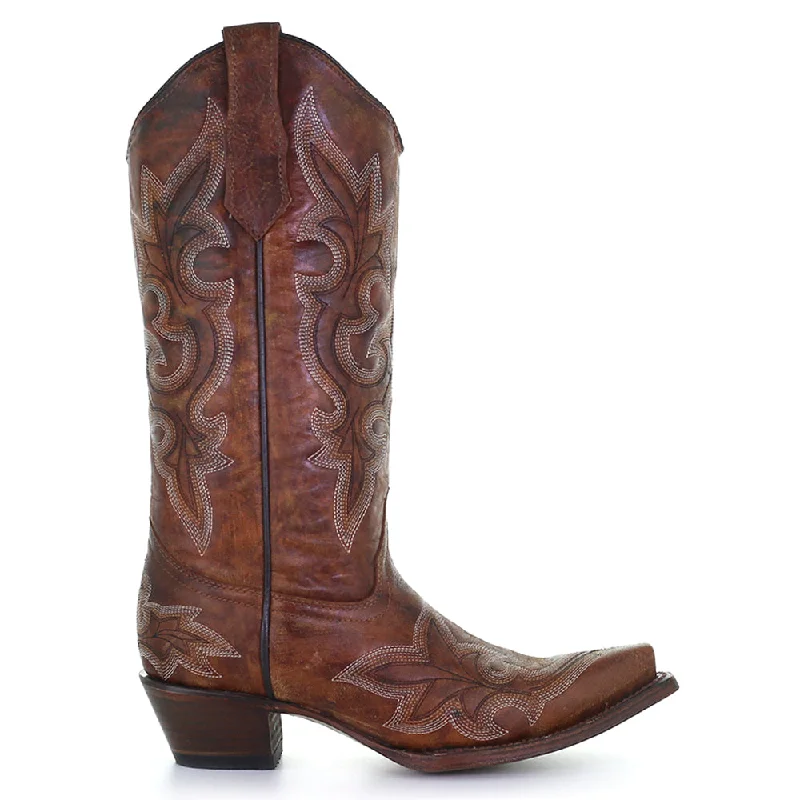 Ld Tan Embroidery Snip Toe Cowboy Boots