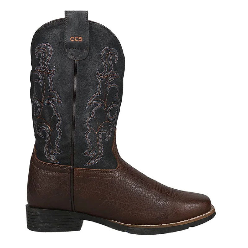 Trigger Tooled-Inlay Square Toe Cowboy Boots