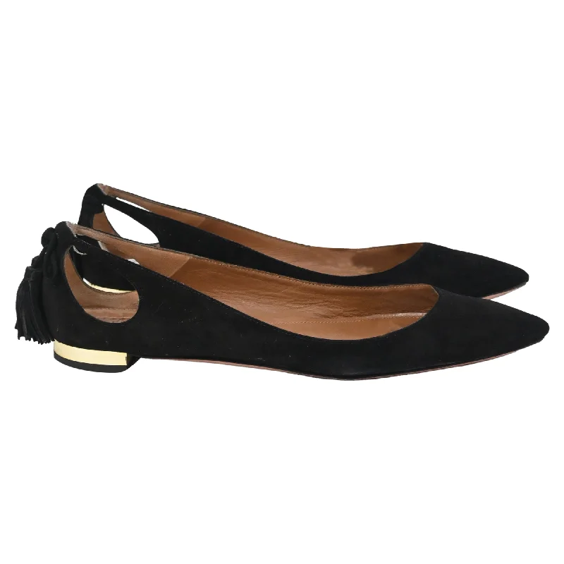 Aquazzura Forever Marilyn Cutout Ballet Flats In Black Suede