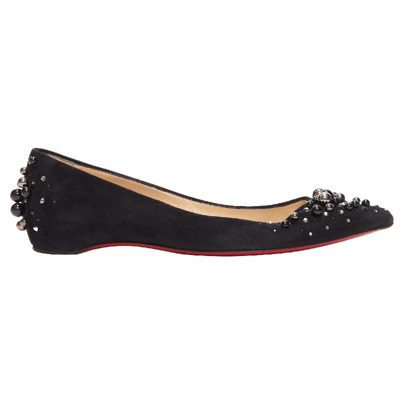 Christian Louboutin Veau Velours Suede Beaded Embellished Flats