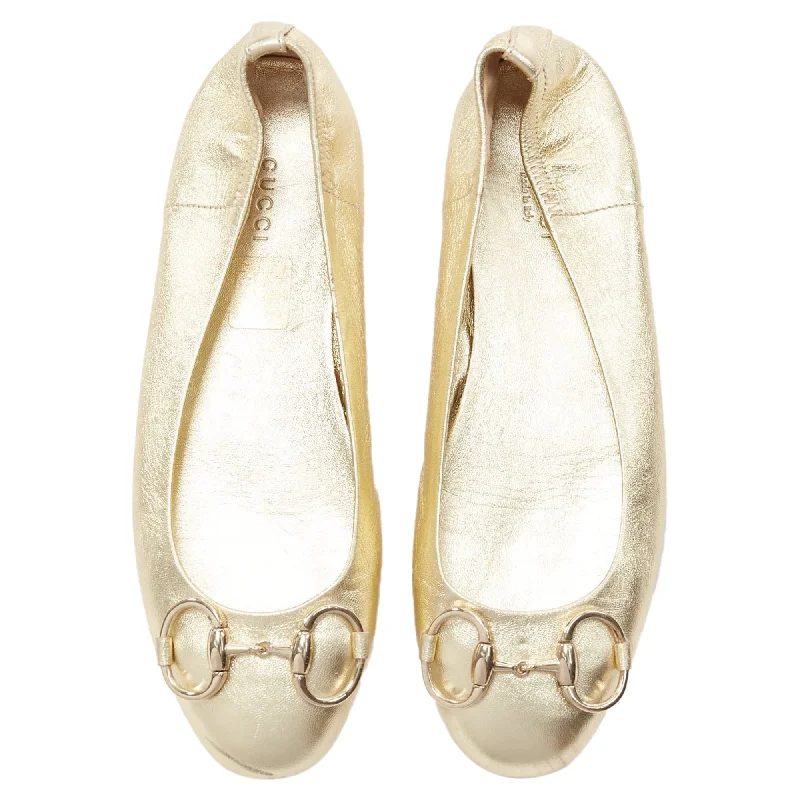 Gucci metallic Horsebbuckle round toe ballerina flats