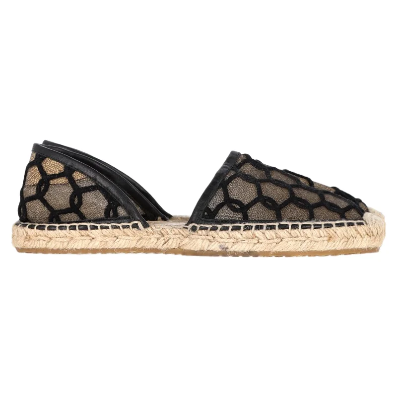 Jimmy Choo D'Orsay Mesh Accent Espadrille Ballet Flats in Black Leather