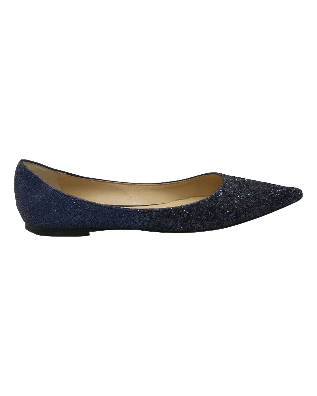 Jimmy Choo Glitter Love Pointed Ballet Flats in Blue Leather