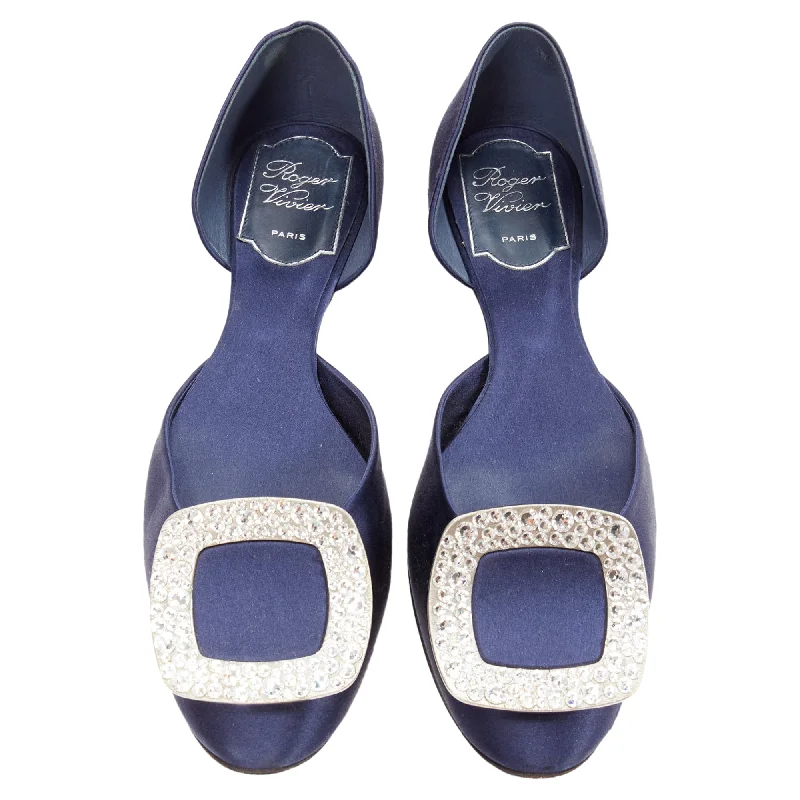 Roger Vivier Chips Strass Satin Crystal Square Buckles Flat Shoes