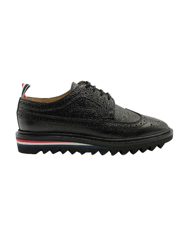 Thom Browne Classic Longwing Threaded Sole Brogues in Black Pebble Grain Leather