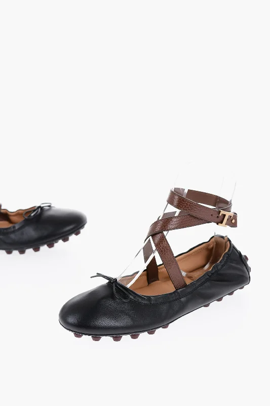 Tod's Leather Lace-Up Ballet Flats With Grommets On The Sole