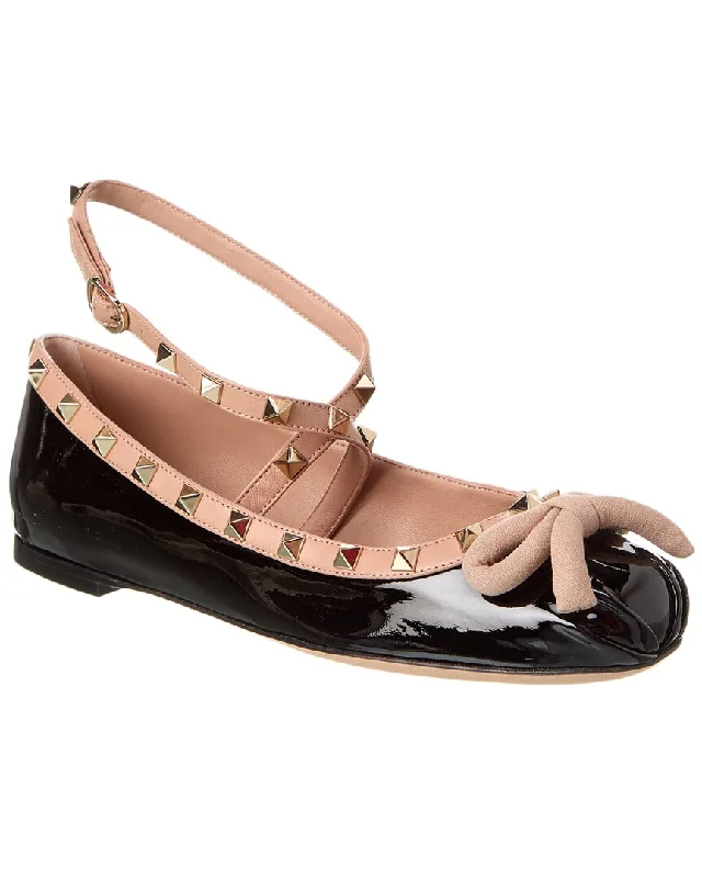 Valentino Rockstud Patent Ankle Strap Ballerina Flat