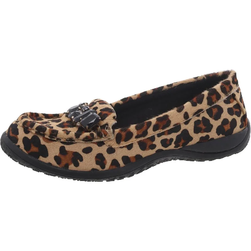 Vionic Womens Pacific Calf Hair Leopard Print Loafers