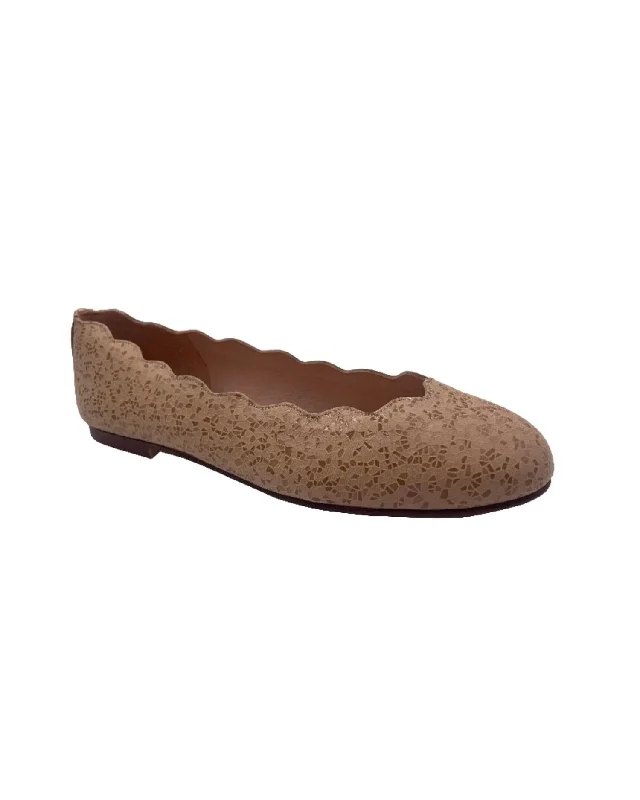 Women Jigsaw Ballet Flat Shoes In Mosaic Camel Suede