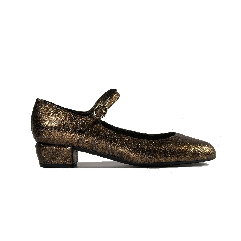 'Gracie' Mary-Jane Low-heels by Zette Shoes - Distressed Bronze