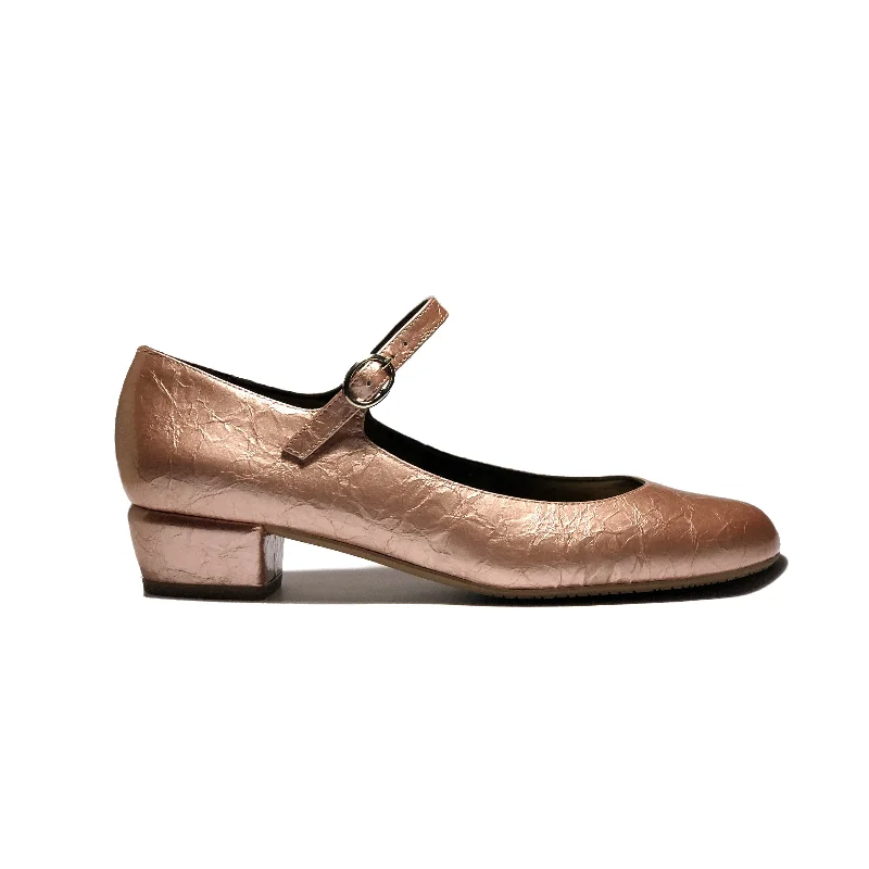 'Gracie' Mary-Jane vegan leather low-heels by Zette Shoes - textured rose gold