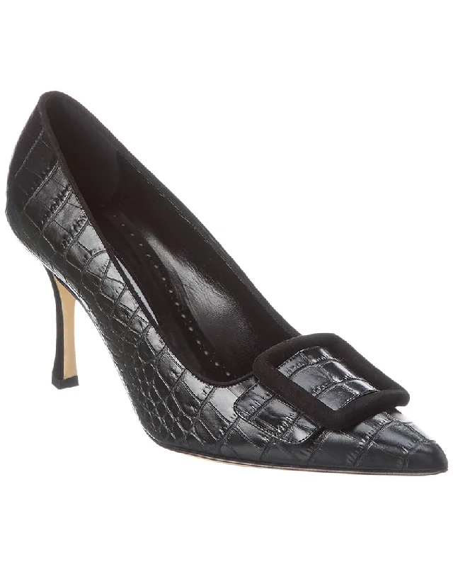 Manolo Blahnik Maysalebi 90 Croc-Embossed Leather & Suede Pump