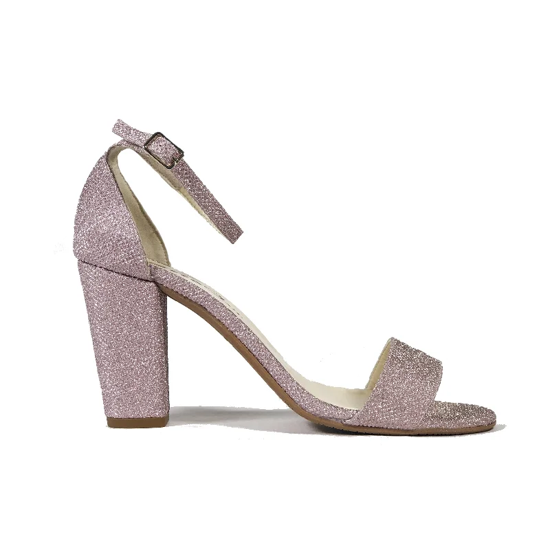 'Tahlia'  vegan sandal-heel by Zette Shoes - pink champagne glitter