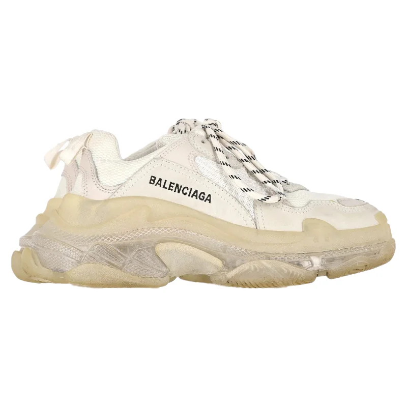 Balenciaga Triple S Clear Sole Low-Top Sneakers in White Polyester