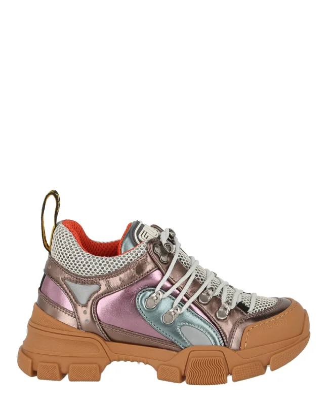 Gucci Womens Flashtrek Metallic Leather Sneakers