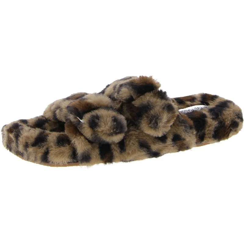 Staycation Womens Buckle Animal Print Slide Slippers