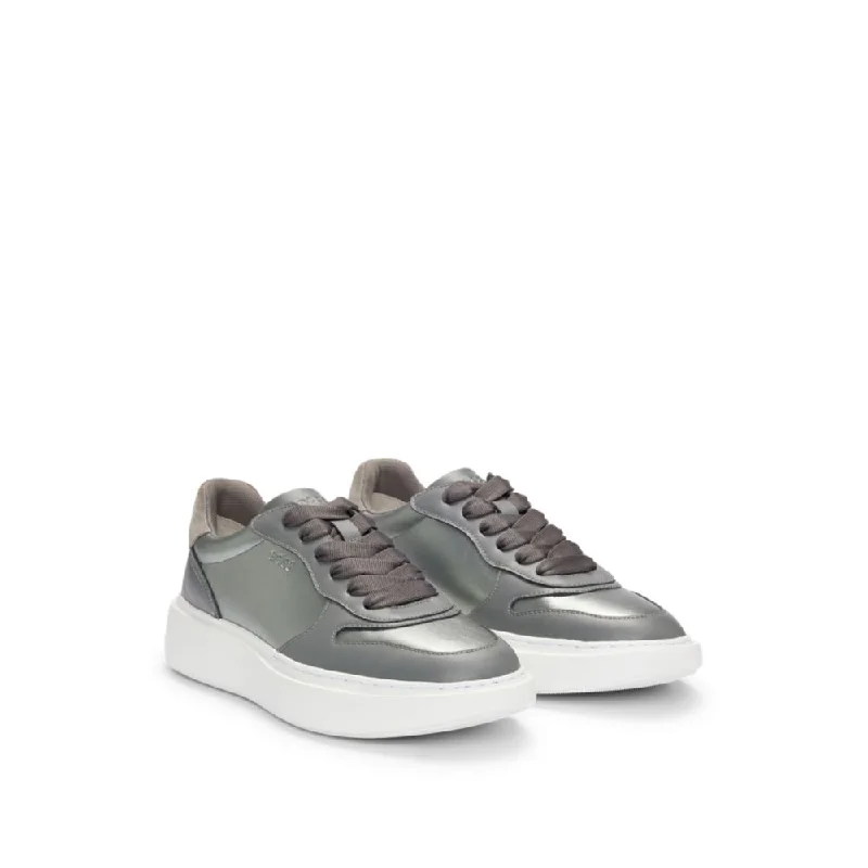 Faux-leather trainers with silver-tone details