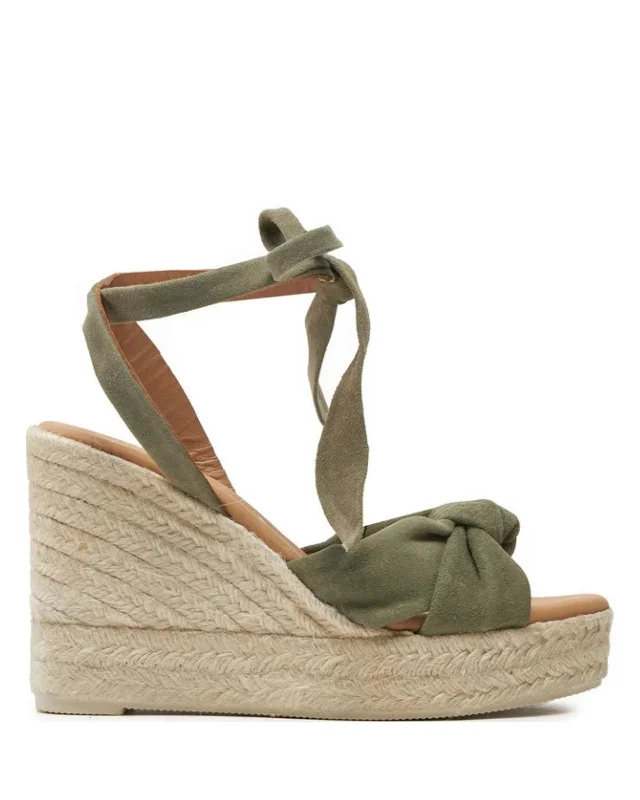 Green Suede Wedge Espadrille with Knot