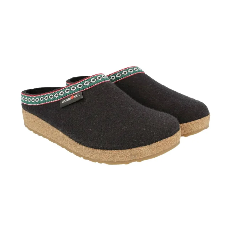 Haflinger Classic Wool Grizzly Clog - Black