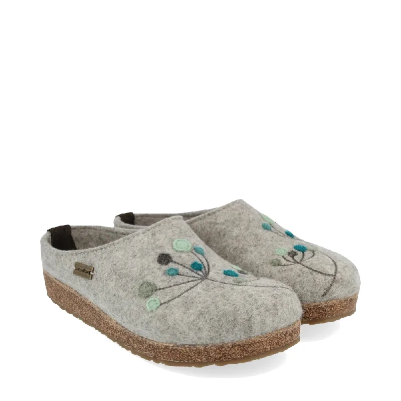 Haflinger Women's Amaya Flowers Wool Clog in Silver Grey