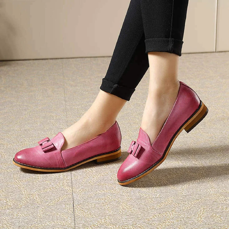 Handmade Comfort Women's Leather Tassel Slip-on Casual Penny Loafers