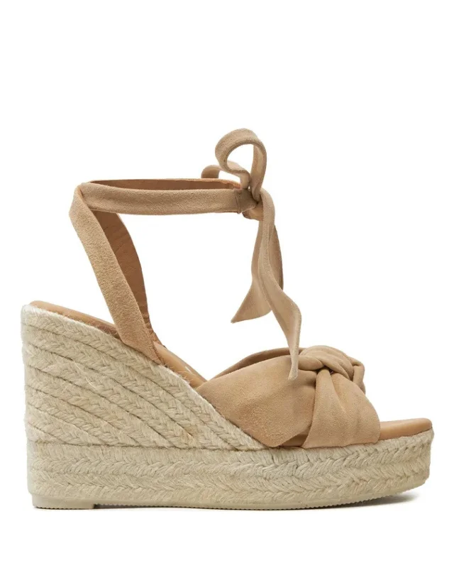 Tan Suede Wedge Espadrille with Knot